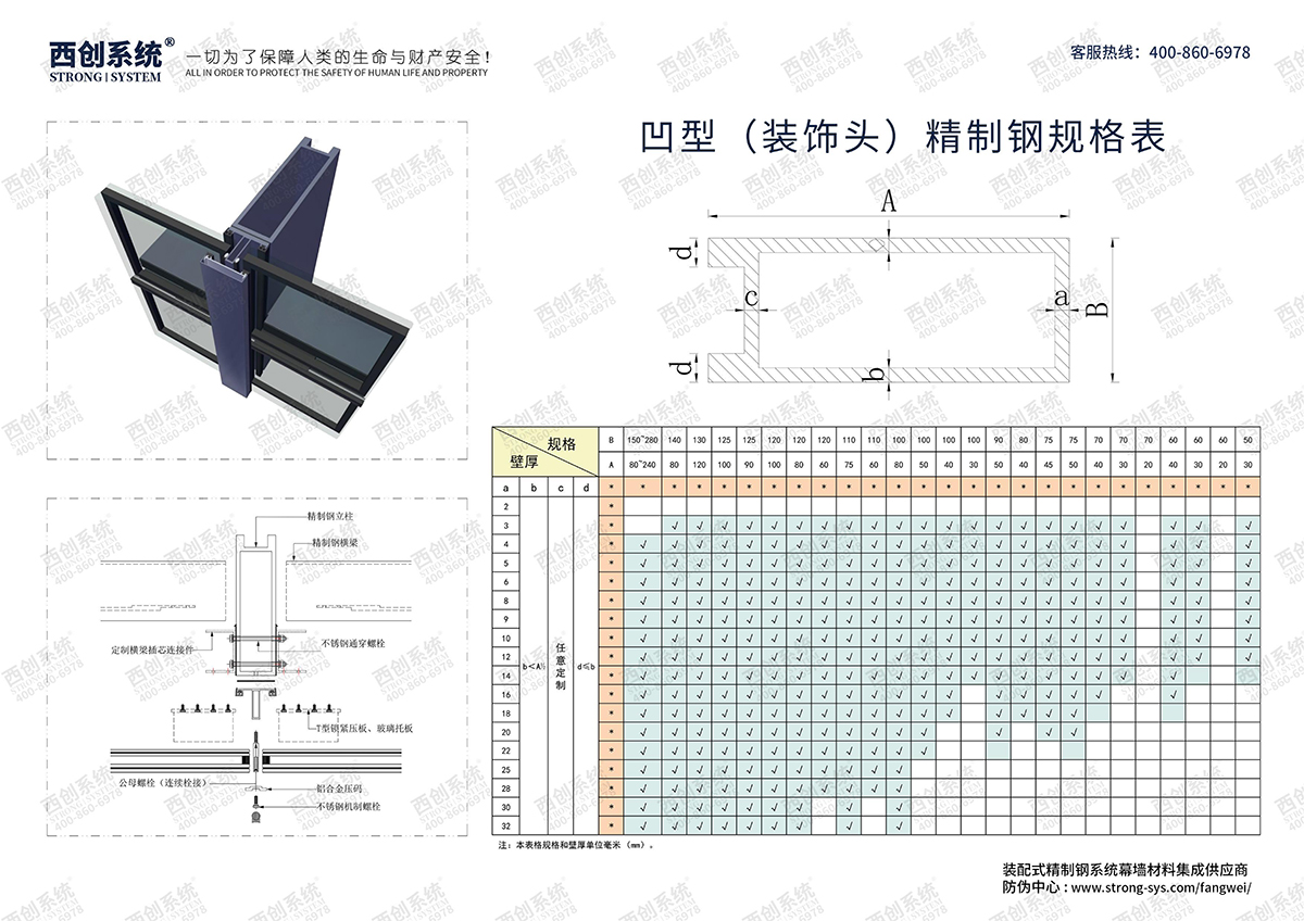 西創系統-凹型（裝飾頭）精致鋼型材規格表